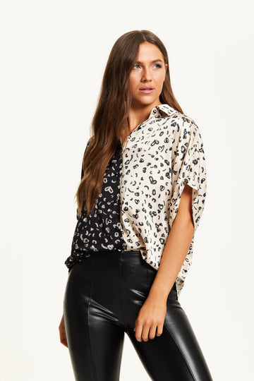 Monochrome Heart Print Shirt With Short Sleeves Liquorish